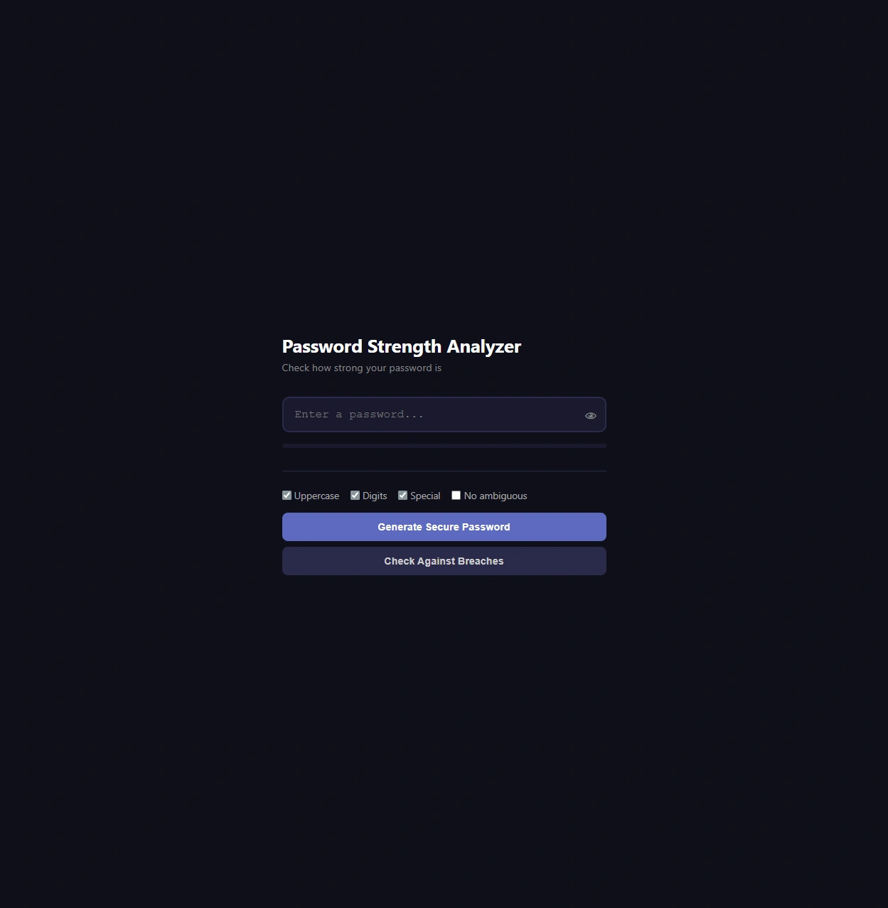 Password Strength API, application interface