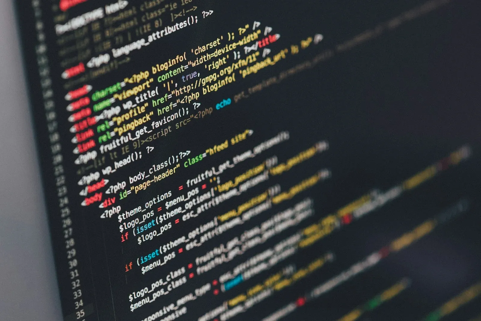 Coloured source code lines photographed on a computer screen